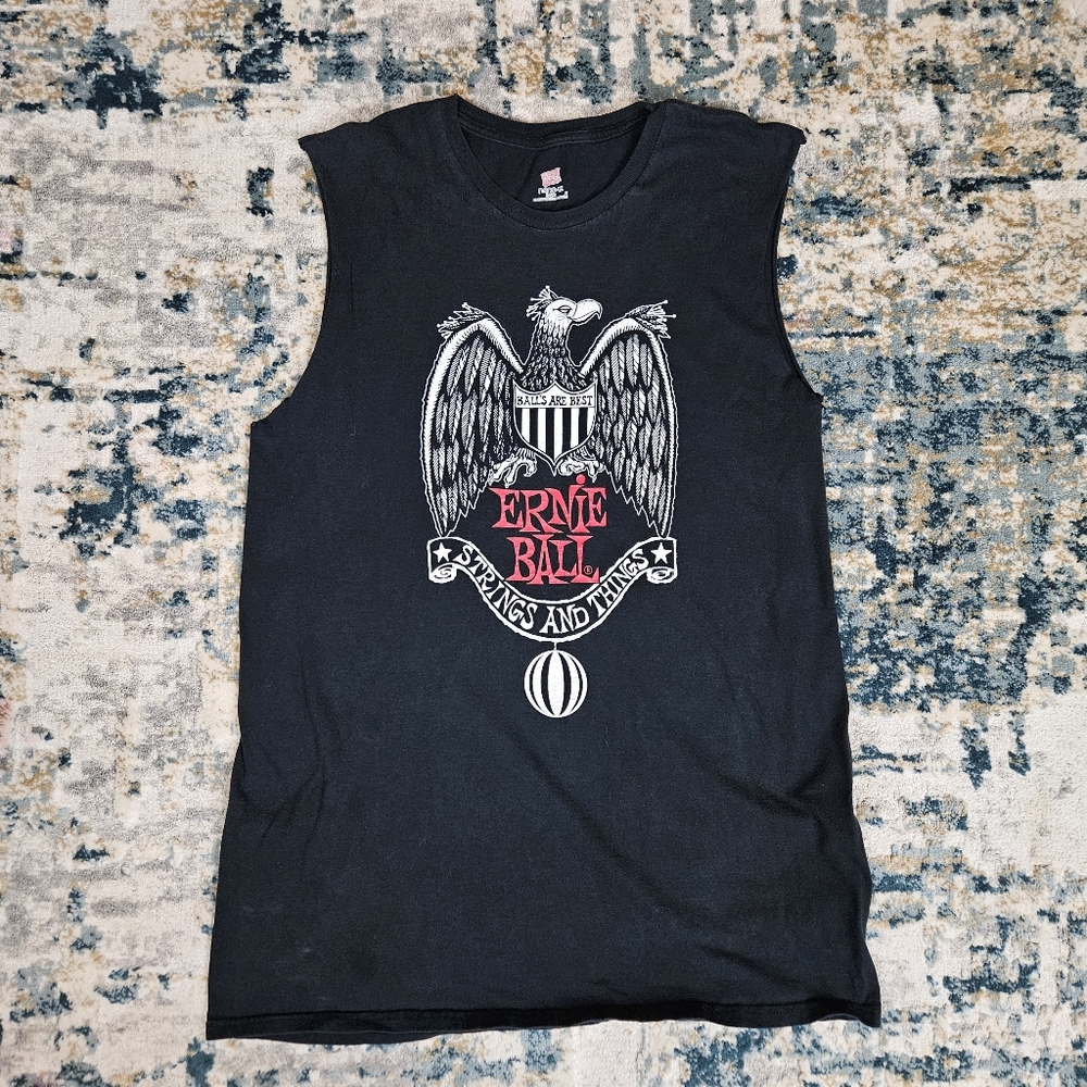 Ernie Ball Guitar Strings Shirt Mens L Black Graphic Print T-Shirt Distressed